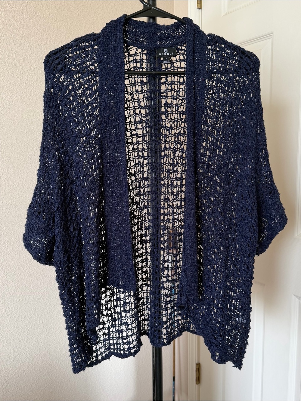 Marble women’s L/XL navy open-knit short-sleeve cardigan boho hippie cottagecore